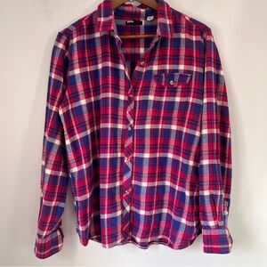 BDG Red and Blue Casual Button Down Shirt Boyfriend Fit Womens Large